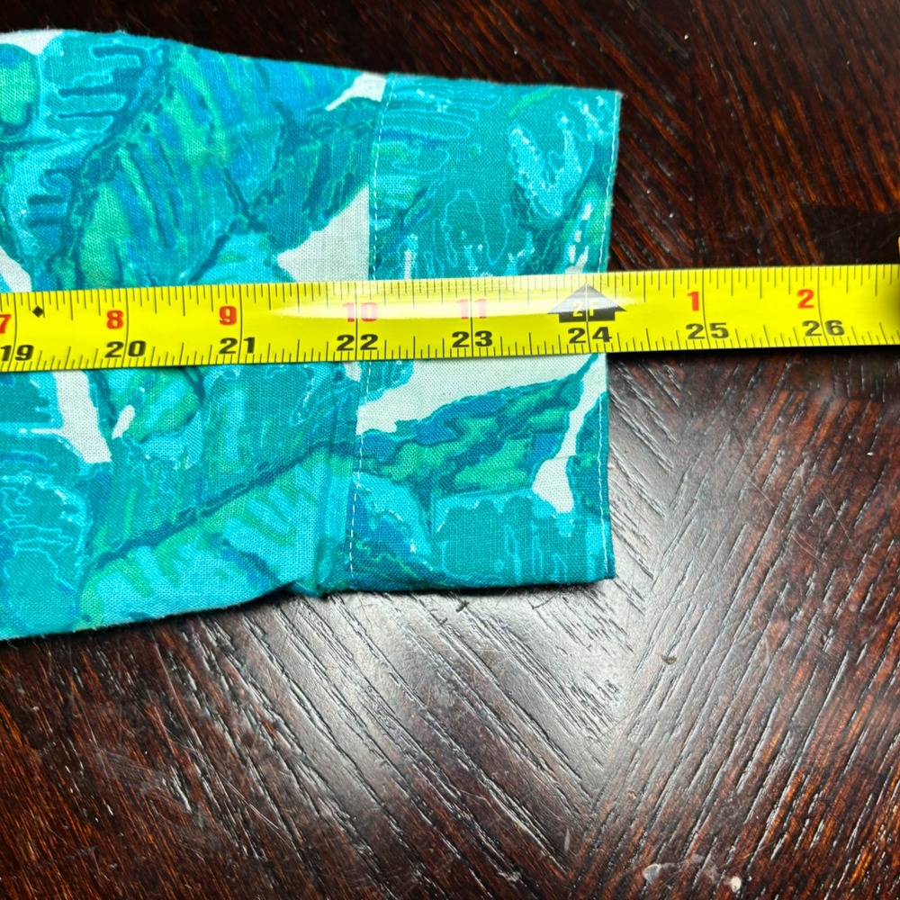 Coastal Teal Tropical Palm Leaf Linen Blend Roll Tab Button Up Shirt Sz XL - Picture 8 of 8